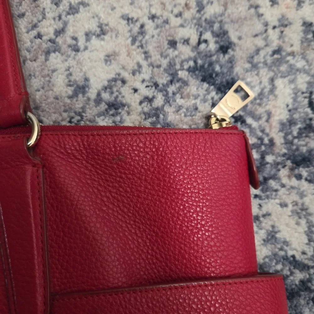Coach Red Gallery Tote Shoulder Bag with Gold Hardware & Zip Closure